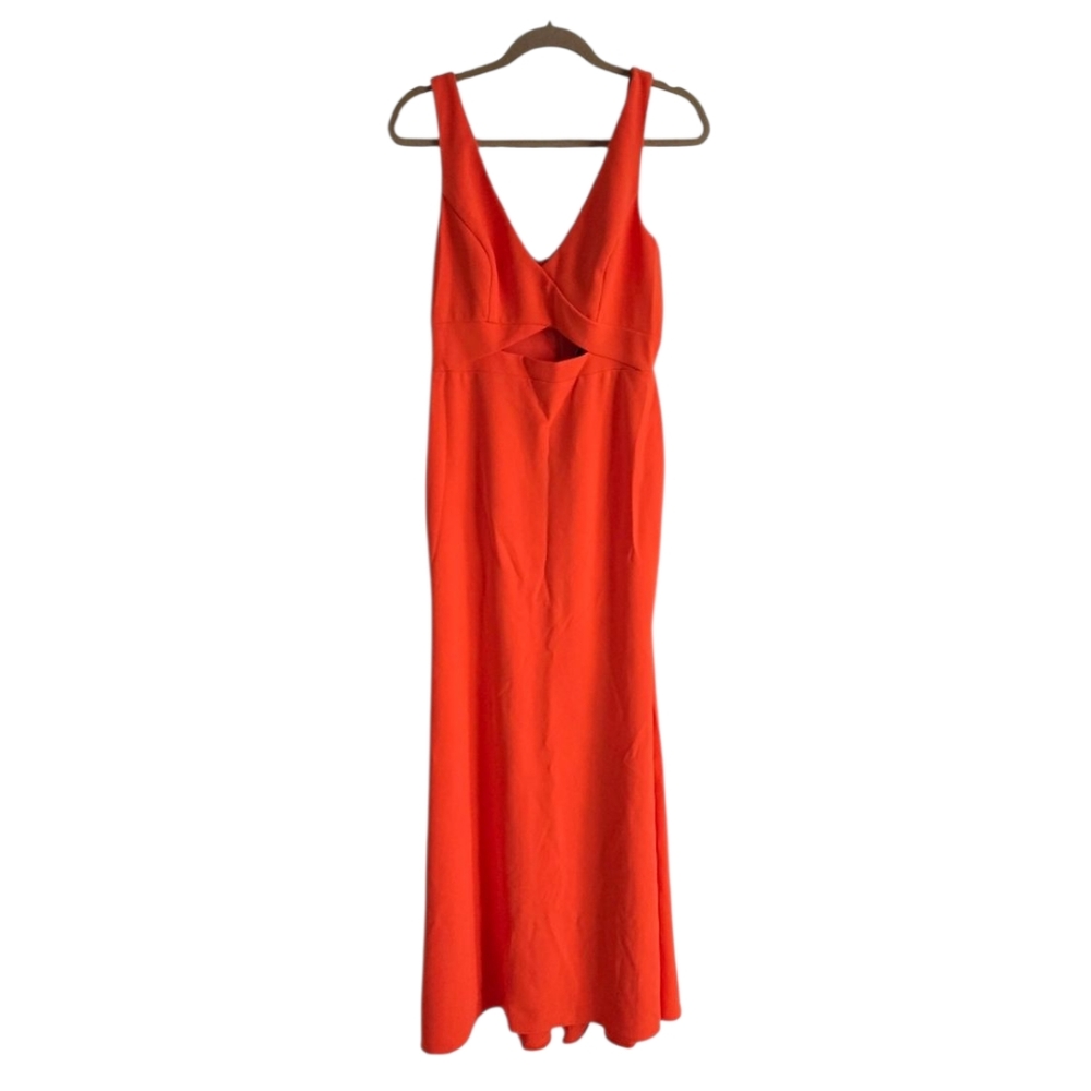 NWT Betsy & Adam Gown 10 Full Length Dress V Neck Formal Orange Sleevele…